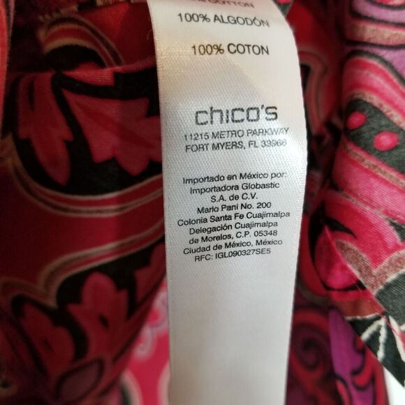 Chico's Women's Paisley Button Up Tunic Top Blouse Sz 14 Red Long Sleeve Artsy - Picture 7 of 7